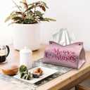 Pink Christmas Tissue Box Cover Rectangle, Merry Christmas Trees Tissue Box Holder, Winter Holiday PU Leather Tissue Covers Decorative for Home Office Kitchen Xmas Gifts for Women Girls 9.8x5.9x5.9