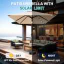 AreShark 6.5' x 10' Rectangular Patio Umbrella with Solar Lights, Solar Powered Lighted Market Umbrella w/Tilt and Crank, Outdoor Table Umbrella for Garden, Deck, Backyard, Pool and Beach, Beige