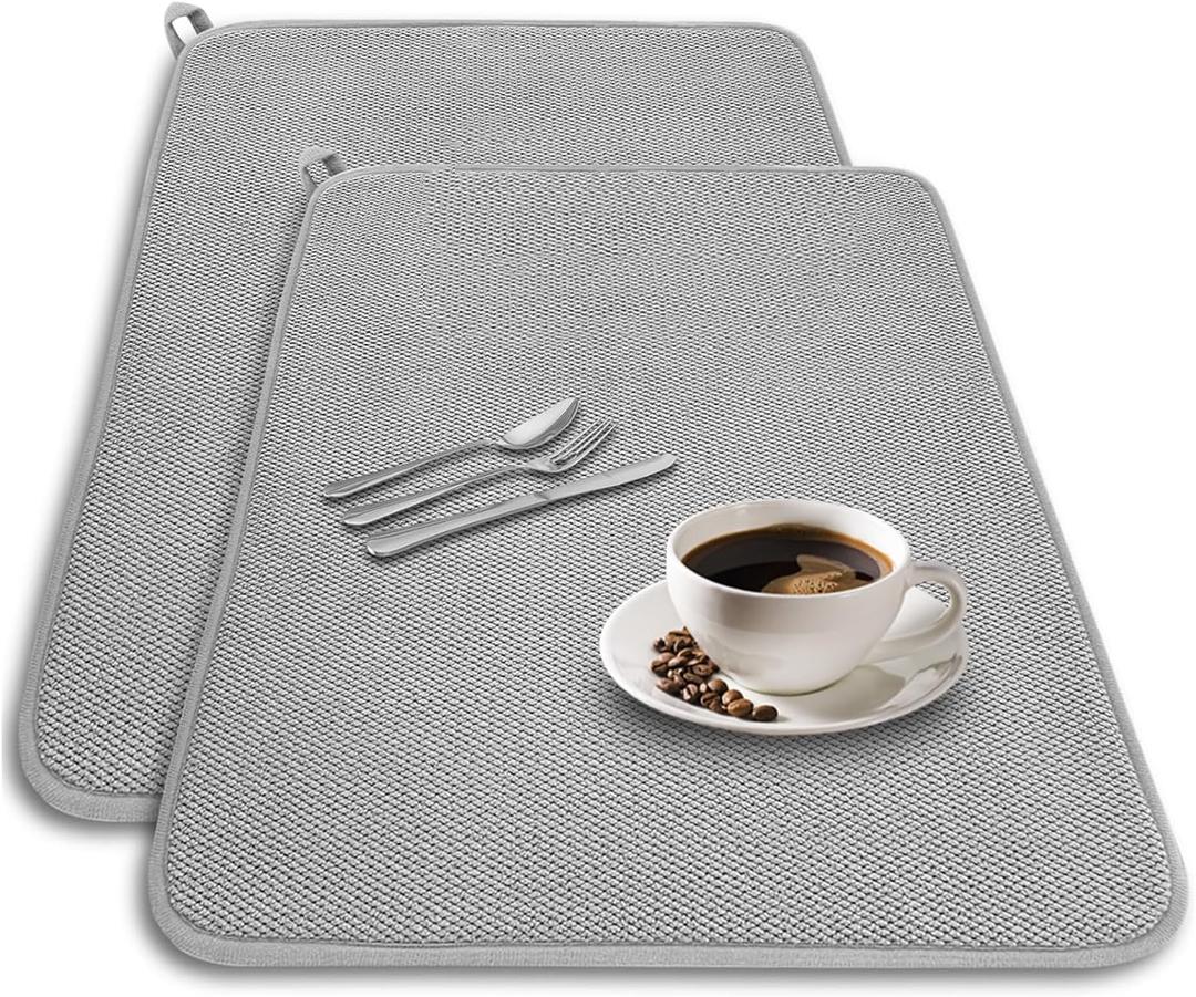2 Pack Extra Large Microfiber Dish Drying Mat for Kitchen Counter, 30 x 24 Inch Absorbent Dish Drying Pad Dishes Drainer Mats for Countertop, Sink, Refrigerator or Dryer(Grey)