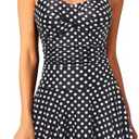 Aqua Eve One Piece Swim Dress Tummy Control Swimsuit with Skirt Modest Bathing Suit Vintage Swimdress Black Dot L at Amazon Womens Clothing store (Large)