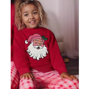 Christmas  Outfit Santa Embroidery Long Sleeve Sweatshirt Xmas Outfit (18-24 Months, Red Baby)