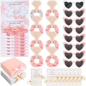 40 Pcs Bridesmaid Scrunchies Proposal Gifts Bachelorette Party Favors Glitter Hair Clip Flower Hair Claw Clip Girls Heart Sunglasses for Women Wedding Bridal Shower(White, pink)
