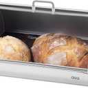 Oggi Stainless Steel Roll Top Bread Box for Kitchen Countertop with Frosted Plexilass Lid - Fits Multiple Loaves of Bread and Other Freshly Baked Goods Including Cookies, Bagels, Muffins, 15-inch By 7-1/4-inch By 1-inch