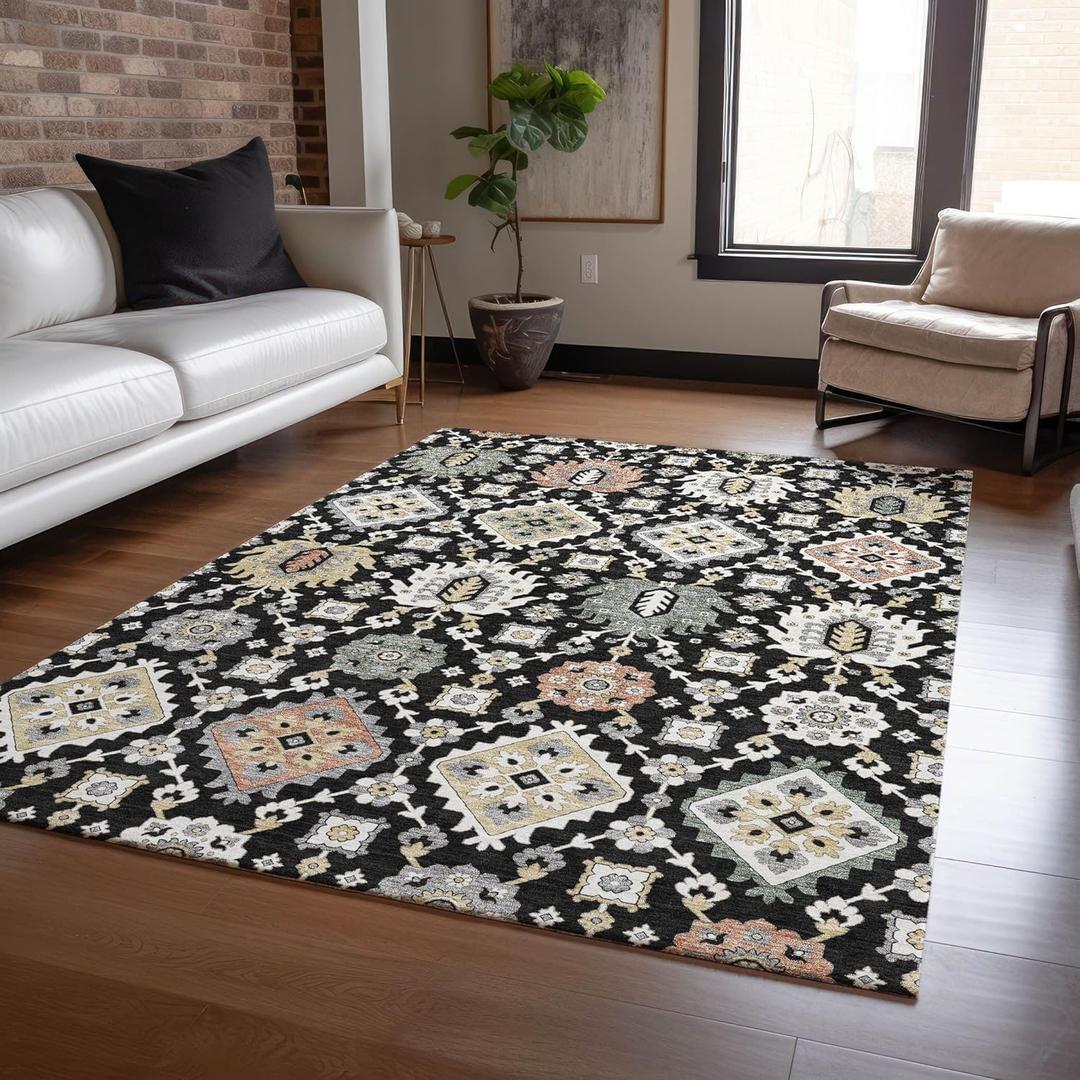 Addison Rugs Chantille ACN2200 Black 5' x 7'6" Indoor/Outdoor, Machine Washable, Easy Clean, Non Shedding, Bedroom, Living Room, Dining Room, Kitchen, Patio Rug