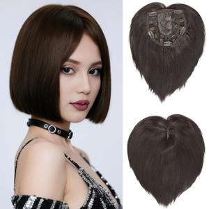 BECUS Hair Toppers for Women with Thinning Hair, Dark Brown Topper Bob Clip-In Hairpiece, 360 Full Coverage for Daily Wear(Dark Brown Bob)