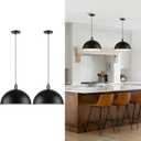 Black Pendant Light Fixtures 2 Pack, 15.7 Inch Large Dome Pendant Lighting Farmhouse Vintage Chandelier for Kitchen Island Dining Room