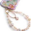 Phone Charm for Women, Anti-Theft Phone Wrist Strap Hands-Free & Beaded Chain, Detachable Cell Phone Lanyard with Tether Tab (Pink Blossom)