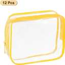uxcell Clear Toiletry Bag, 12 Pcs PVC Transparent Makeup Bag for Women Man, Cosmetic Pouch Bags with Zipper for Travel Makeup Organizer Pouch, Yellow(M Size) (EXP 08/06/26)