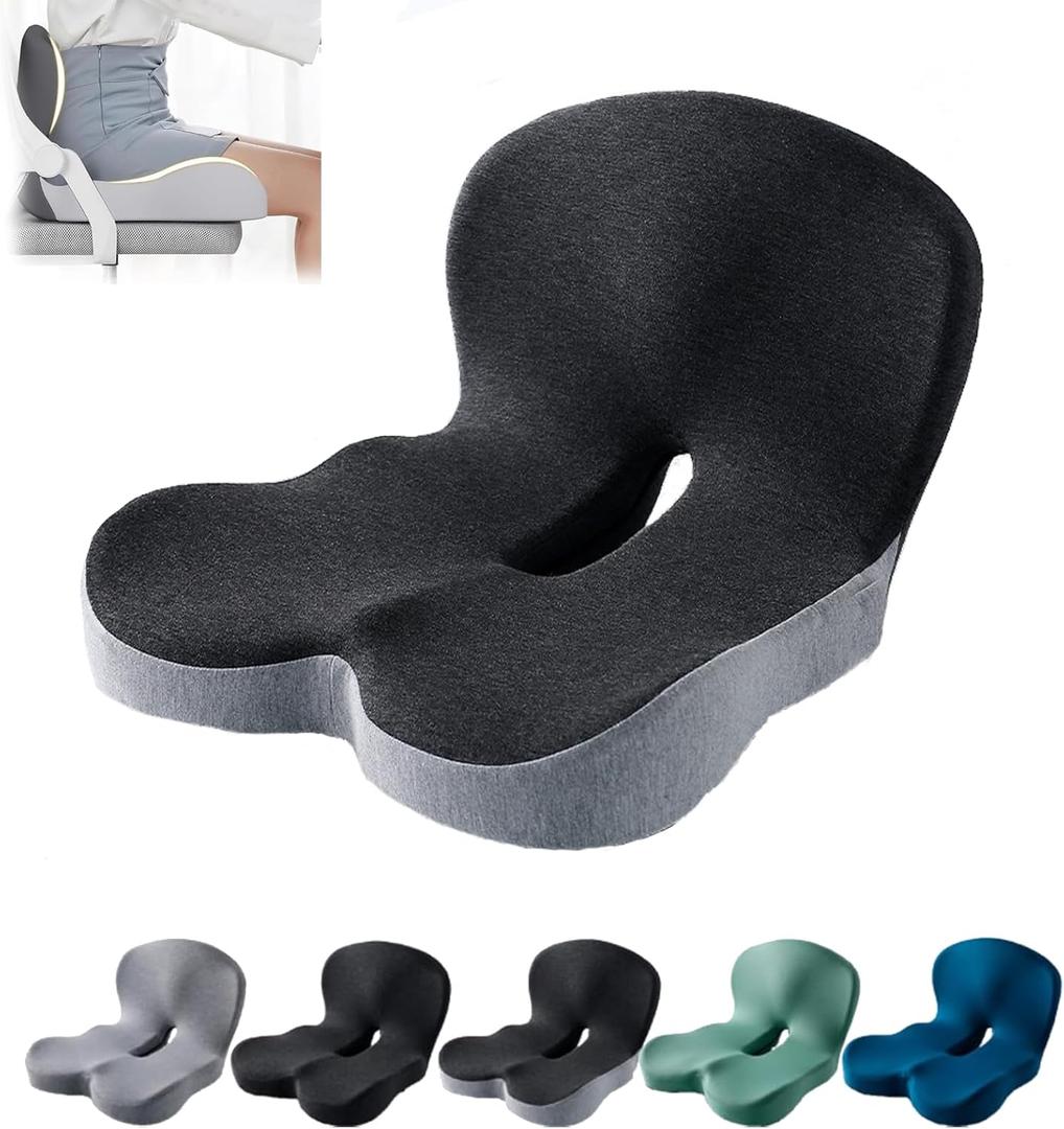 MAOILY Orthopedic Cushion, Back and Seat Cushion, Car Seat Cushion, Soothe+ Cushion, Pressure Relief, Non-Slip Belt Backrest, Ergonomic Memory Foam Backrest (Black & Gray)
