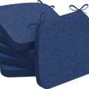 AAAAAcessories D-Shaped Chair Cushions, 2" Thick Dining Chair Pads with Ties and Removable, Machine-Washable Cover, 17" x 16", Set of 6, Blue, 6 Count