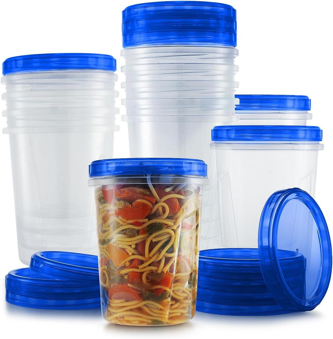 6 Pack Leakproof Freezer Containers for Food with Twist Top Lids - 32 Oz BPA Free Reusable Plastic Soup Containers with Screw On Lids - Ideal for Meal Prep, Leftovers & Pantry Organization