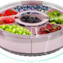 Divided Serving Tray with Lid and Handle, Large Snack Spinner, Snackle Box Container, Multi-Purpose Food Platter for Charcuterie Veggie Fruit, Taco Tuesday Movie Night Travel Beach Picnic Essentials (12" W-1pcs-6 Compartments, Pink)