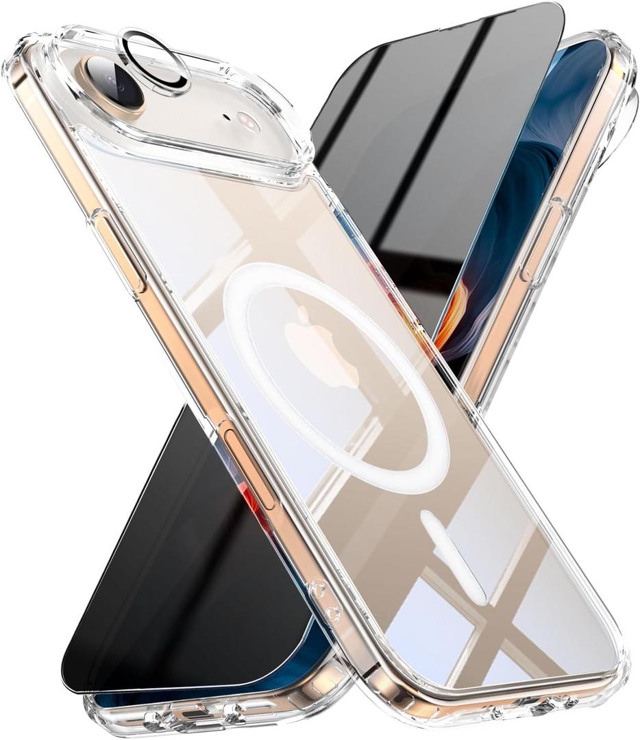 2 x 3-in-1 for iPhone 17 Air Case with Privacy Screen Protectors & Individual Camera Lens Protector [Compatible with MagSafe] Magnetic Phone Cover for iPhone 17Air,Crystal Clear