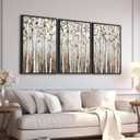 Large Framed Tree Wall Art - Abstract Forest Wall Decor 32"x48" Set of 3 Aesthetic Autumn Birch Painting Prints Modern Brown Plant Canvas Pictures for Living Room Bedroom Office Artwork, 32"x48"x3 Framed