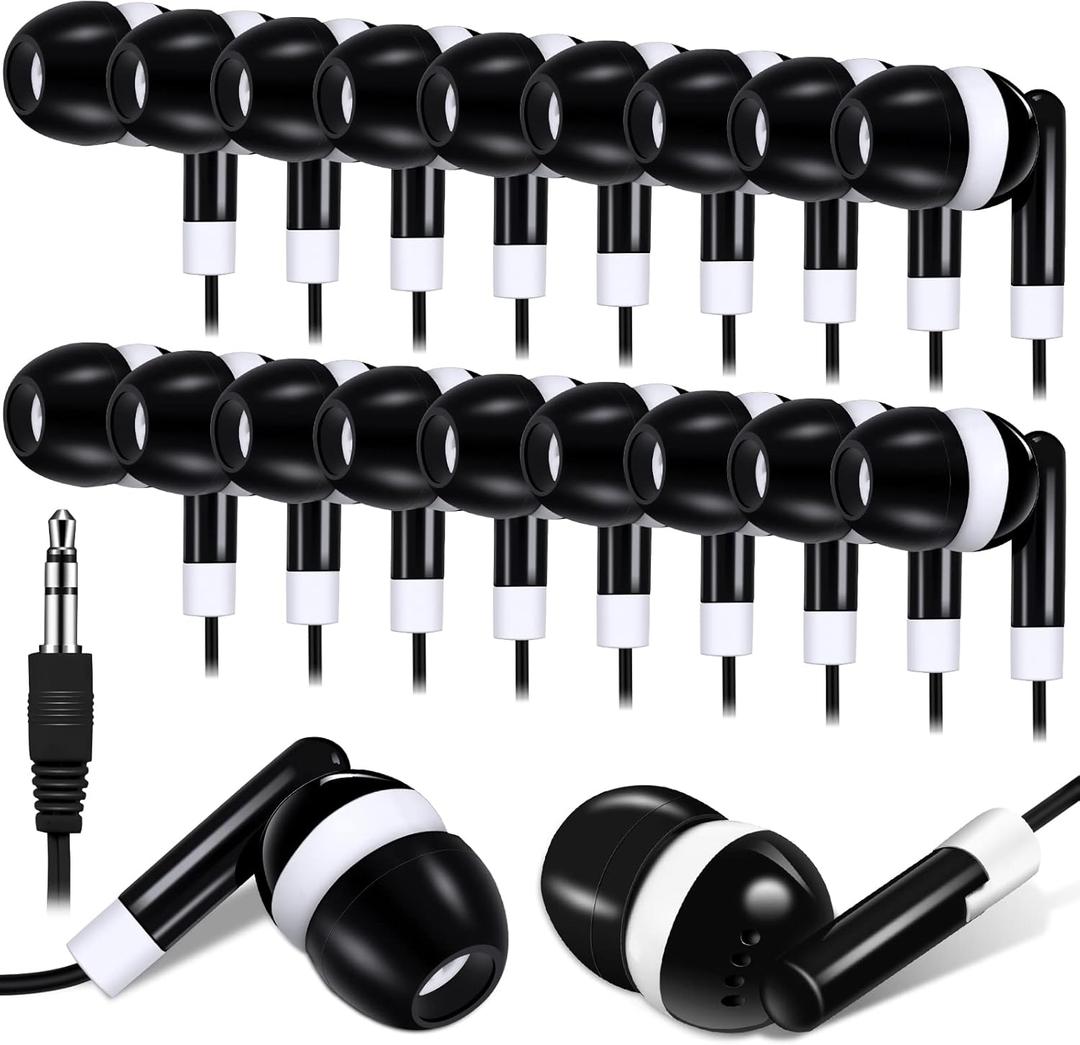 Konohan 99 Pcs Bulk Earbuds with Wire Basic Headphones in Ear for Libraries Laptop, No Microphone 3.5 mm Jack Earbuds Dot Headphones, Individually Bagged (Black)