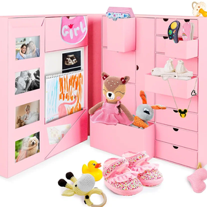 Baby Keepsake Box - Baby Memory Box - Baby Boy Girl Keepsake Box Tins Memory Box Pregnancy Baby Bubbs Storage Box Baby First Year Box Library Baby All-in-One Organizer, Pink