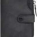 Wallet for Men Large Capacity Leather RFID Blocking Trifold Wallet with 2 ID Windows and 15 Card Holders (Black)