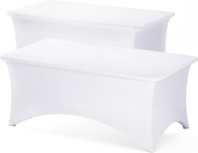 Fixwal 6FT Table Cloth for Rectangle Table, 2 Pack White Tablecloths Rectangular Stretch Spandex Fitted Table Covers 6 Foot for Party, Tradeshows, Banquet, Weddings, Vendor, Buffet, Graduation Fixwal 6FT Table Cloth for Rectangle Table, 2 Pack White Tablecloths Rectangular Stretch Spandex Fitted Table Covers 6 Foot for Party, Tradeshows, Banquet, Weddings, Vendor, Buffet, Graduation