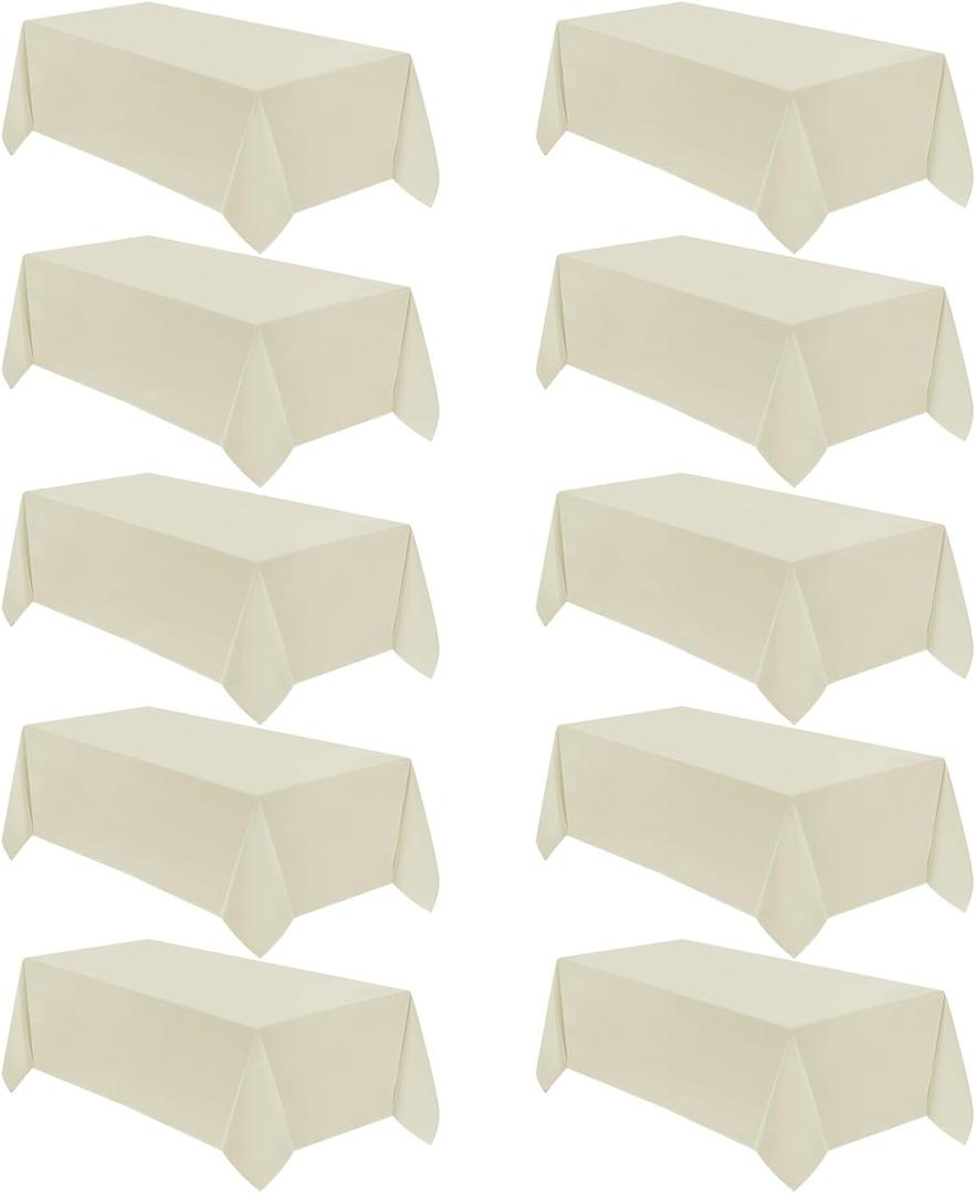 VidaFete Tablecloth 10 Pack 90 * 156inch Rectangle Table Cloth Polyester, Stain Wrinkle Resistant Polyester Dining Table Cover for Kitchen Dinning Party Wedding Rectangular Buffet Decoration(Ivory)
