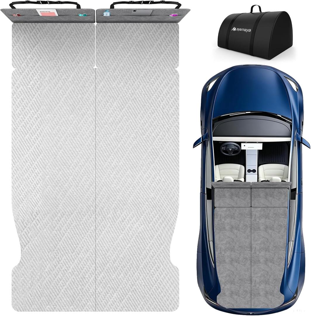 Memory Foam Mattress for Tesla Model Y, AYAMAYA 2.4" Foldable Car Camping Mattress with Sheet & Head Support and Storage Bag, Fits Tesla Frunk Trunk for Road Trips
