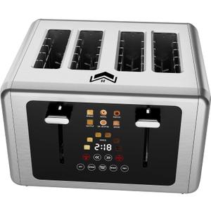 Touch screen Toasters 4 slice, Stainless Steel Digital Timer Toaster with Sound Function, 6 Bread Types & 6 Shade Settings, Smart Extra Wide Slots Toaster with Bagel, Defrost Functions,Gray