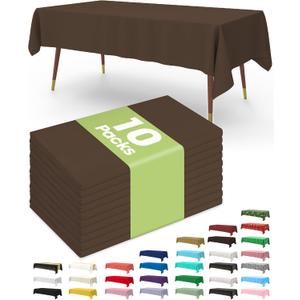 Pureegg Plastic Table Cloth Disposable 10 Pack, 54 x 108 Inch Table Cloths, Party, Thanksgiving Decorations, Harvest, Fall Tablecloths, Rectangle, Plastic Cover, Leakproof & Sturdy, Brown