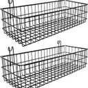 4 Pack Metal Hanging Wire Baskets with Hooks, Black Wire Wall Baskets for Grid Panel Organizer, Multi-Function Grid Wall Baskets for Kitchen Bathroom Storage Display Shelf, Home Decoration