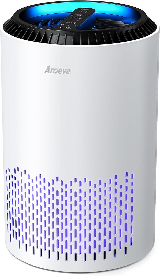 AROEVE Air Purifiers for Bedroom Home, 3 Layer Filter for Smoke Pollen Allergies Pet Dander Odor, Sleep Mode for Better Sleep, Energy Saving, 3 Speeds, Timer for Office, Dorm, Kitchen, MK01, White