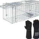 ANT MARCH Live Animal Cage Trap 32''x11.5"x13" Steel Humane Release Rodent Cage with Gloves for Rabbits, Stray Cat, Squirrel, Raccoon, Mole, Gopher, Chicken, Opossum, Skunk, Chipmunks, Groundhog