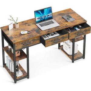 ODK Office Small Computer Desk: Home Table with Fabric Drawers & Storage Shelves, Modern Writing Desk, Vintage, 48"x16" 