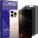 COKER 2PACK Privacy Screen Protector for iPhone 16 Pro Max, Anti Spy, 9H Hardness Shatterproof, Anti-Scratch, Anti-Fingerprint, Touch Sensitive PET Film, Blue Light Filter, Easy Install