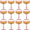 yptniginu 12 Pcs Plastic Champagne Glasses 7 oz Champagne Tower Ribbed Martini Glasses Disposable Wine Cups Stackable Stemmed Cups for Wedding Birthday Party Bar (Pink)