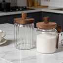 Sugar Bowl with Lid and Spoon,20 oz Sugar Container for Coffee Bar, Glass Coffee Canister, Airtight Food Storage Jar, Brown Sugar Container, Cereal Tea Salts Spice Jar (Flat)