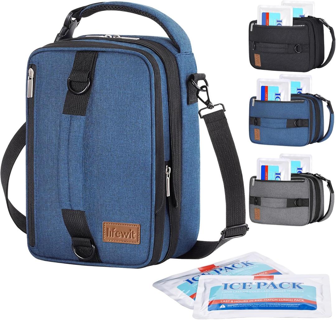 Lifewit Expandable Lunch Box for Men, Insulated Lunch Bag, Portable Cooler Bag with Shoulder Straps and 2 Ice Packs for Men Women Adult for Work College Travel, 6.5L 12 Cans Blue