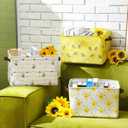 Maxcheck 3 Pcs Large Bee Basket with Handles Bee Pattern Rectangular Cube Storage Basket Fabric Foldable Storage Box Organizer Bins for Toys Books Laundry Bedroom, 15 x 11 x 9.5 Inch