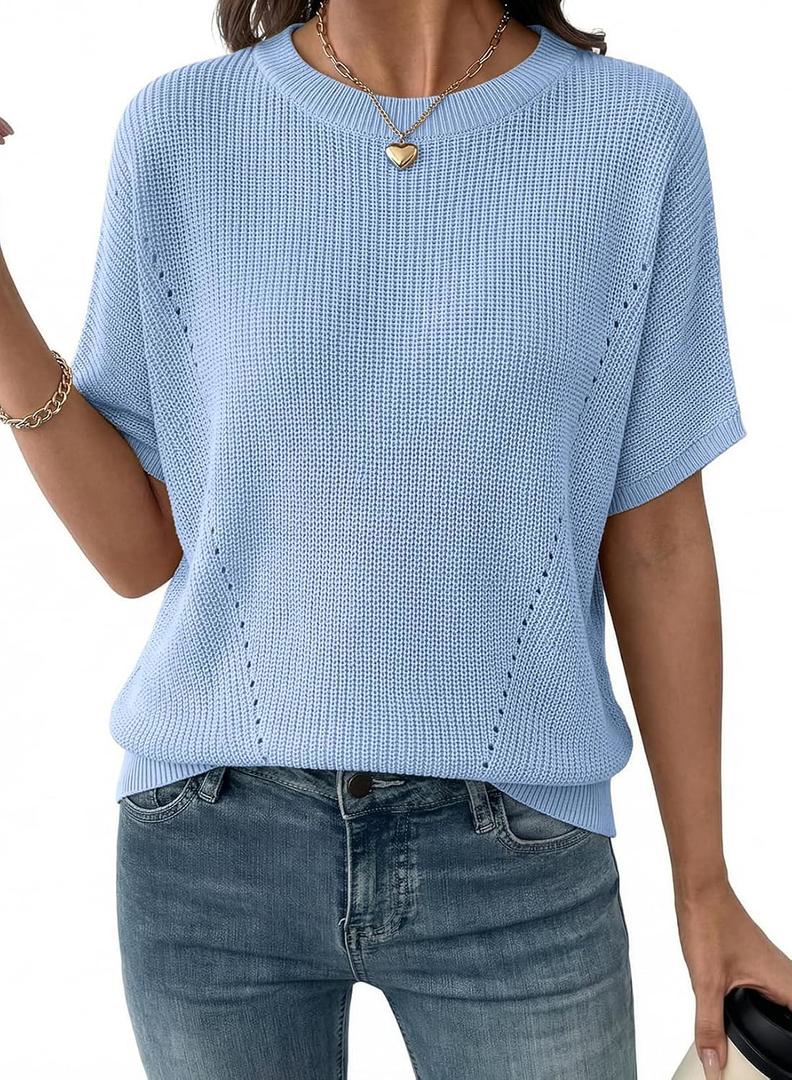 Dokotoo Womens Short Sleeve Sweaters 2026 Summer Lightweight V Neck Pullover Tops Dressy Business Casual Blouses Clothes, XL