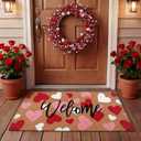 Tingjoo 2 Pcs Valentines Coir Door Mat and Heart Wreath for Front Door Heart Welcome Doormat Red Pink Valentines Decorations for Front Porch Entryway Decor