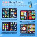 Qizfun Montessori Busy Board & Busy Book for Toddlers Sensory & Learning Toy That Keeps Kids Busy, Travel Toy for Airplane & Car, Screen for Boys & Girls (Blue/P4)