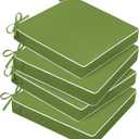 Basic Beyond Outdoor Chair Cushions for Patio Furniture, Waterproof Outdoor Seat Cushions Set of 4 19 x 19, Patio Chair Cushions Set of 4 with Ties and Handle, Grass Green/White