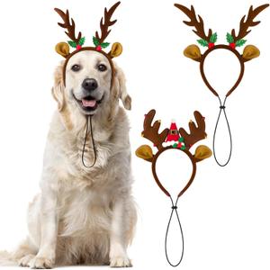 Apoway 2 Pieces Christmas Dog Headbands with Adjustable Rope Brown Reindeer Antler Headbands Holiday Costumes Accessories for Dog Cat Pet Hair Hoop Headpiece for Christmas Party