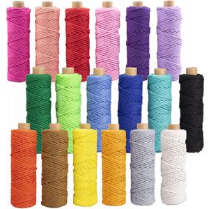 Macrame Cord 3mm x 594 Yards, 18 Rolls Natural Colored Macrame Cotton Cord Rope Kit Color Variety Macrame Jute Twine String 4 Strand Twisted for Wall Hanger Plant Hanging DIY Knitting Macrame Supplies
