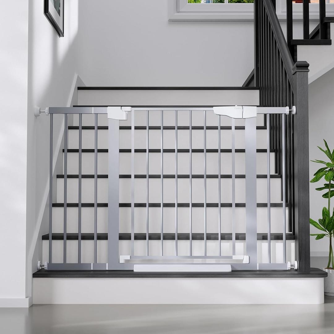 Cumbor 29.7-48" Baby Gate for Stairs, Mom's Choice Awards Winner-Dog Gates for Doorways, Auto Close Safety Pet Gate for Dogs Indoor, Easy Install Pressure Mounted Child Gate with Walk Thru Door, Gray