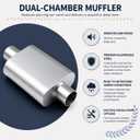 3 Inch Center In/Out Dual Chamber Exhaust Muffler, Aluminum Alloy, Deep Tone for Cars and Trucks