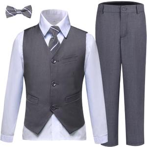 Boys Suits Slim Fit Toddler Tuxedo Suit Set for Teen Boys Communion Dress Clothes Kids Wedding Ring Bearer Outfit (Gray)