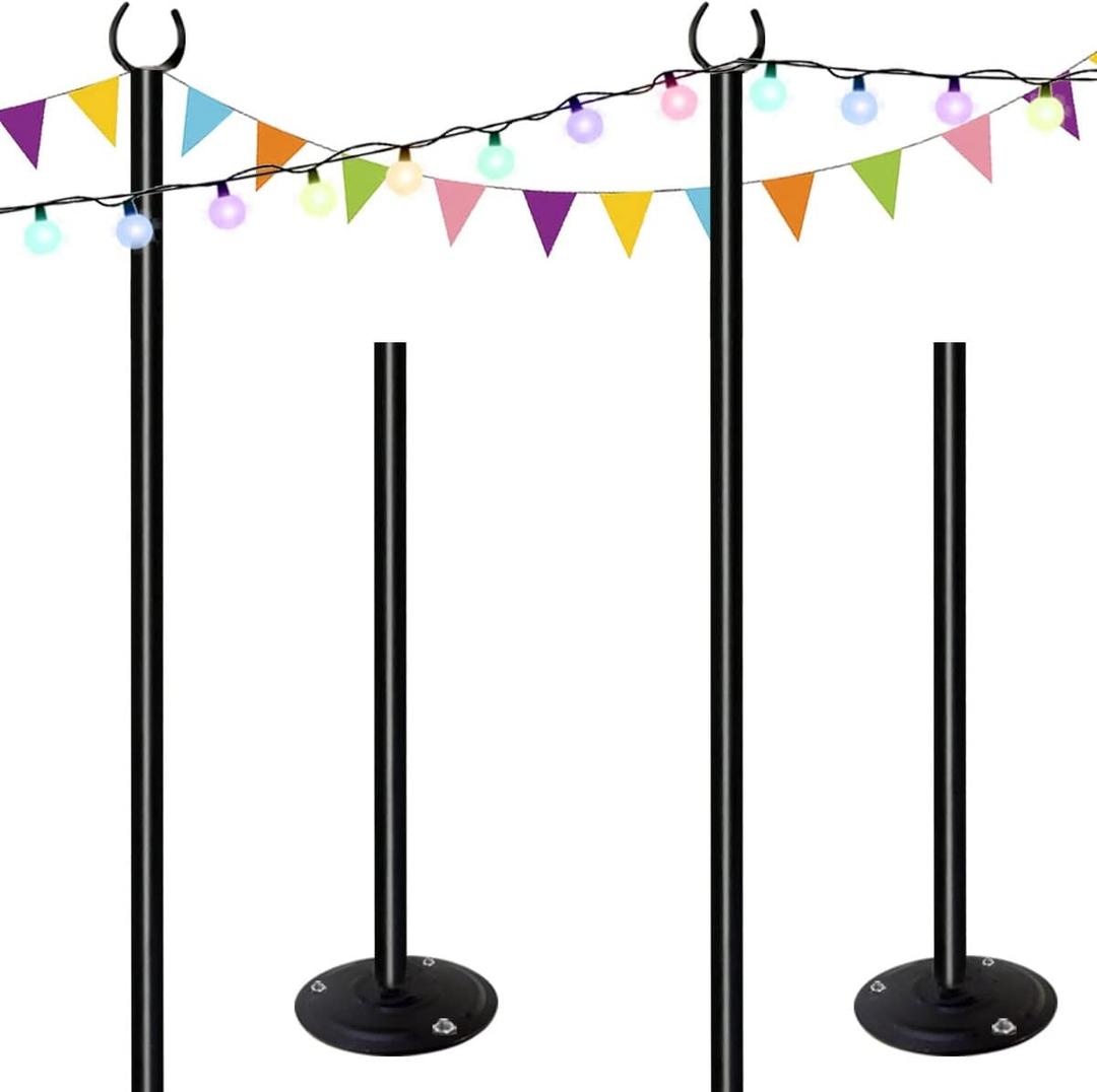 10ft String Light Poles for Hard Surfaces, Light Poles for Outdoor String Light, Perfect for Garden, Backyard, and Patio Lighting Stand for Parties, Wedding - Matte Black Finish - 2 Pack
