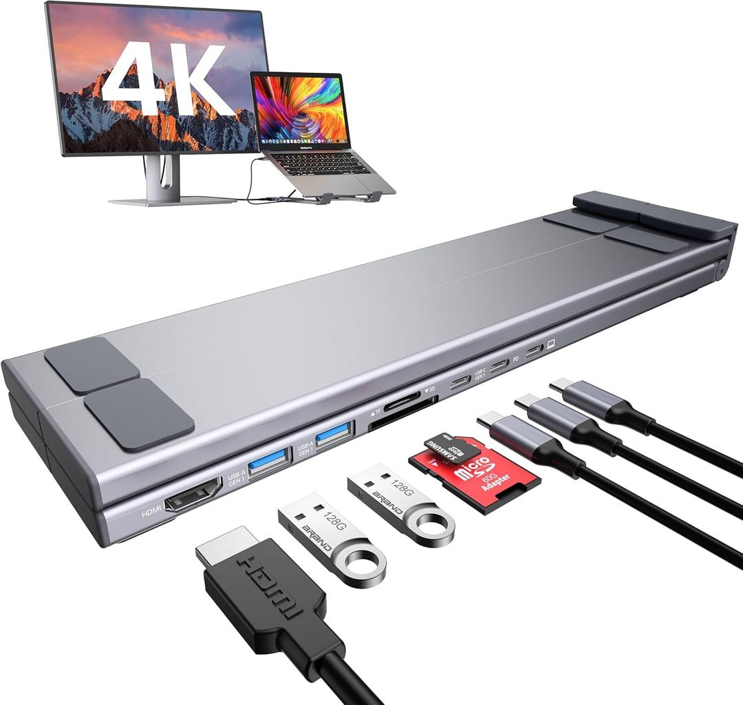 Mukiya USB C Laptop Docking Station Stand, Dock Tablet Stand, 8 in 1 USB C Hub with 4K HDMI, 2 USB 3.0, PD 100W, Universal Computer Holder Dock Station for MacBook Pro/Air/Dell/HP/Surface/Lenovo
