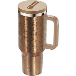 40 oz Tumbler with Handle and Flip Straw Lid - Upgraded Insulated Traveler Tumblers with Lids Straws Vacuum Leak Proof Stainless Steel 40oz Cup Mug Gifts for Men Women Him Her (Gold Leopard)