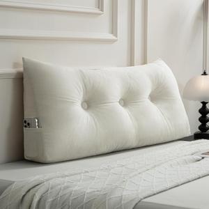 Gnostik Headboard Pillow Twin, White Triangular Wedge Headboard Pillow for Reading and Resting Backrest Positioning Support Pillows for Bed Dorm Sofa, 39.4"x15.7"x7.5", Twin Size:39.4x15.7x7in