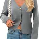 Saodimallsu Womens V Neck Cardigans Long Sleeve Button Down Cropped Knit Trendy Front Slit Dressy Casual Fall Sweater Blazers (Small, Gray)