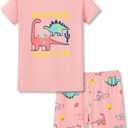 Tebbis Snug-Fitting Unisex Pajamas for Boys & Girls – Pink Dino PJs Soft Modal Fiber Toddler/ Little Jammies, Size 7